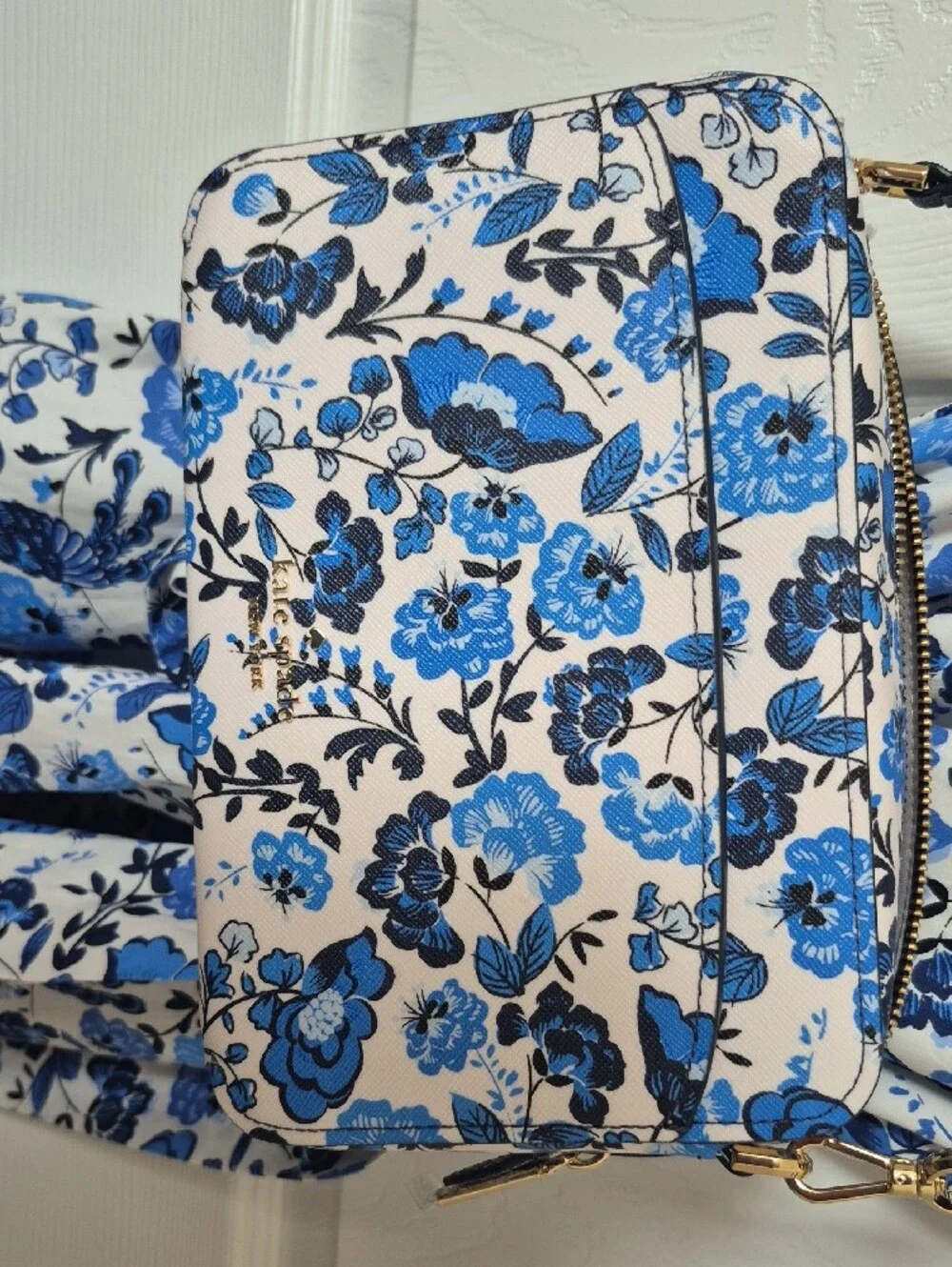Nwt Kate Spade Short Blue Peacock Floral Shirt Dress with Tie Waist